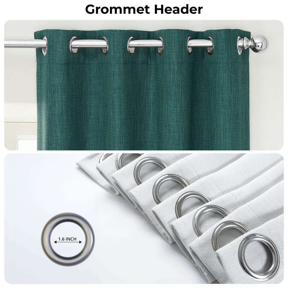 Slate Teal Grommet Textured Faux Linen Room Darkening Curtain