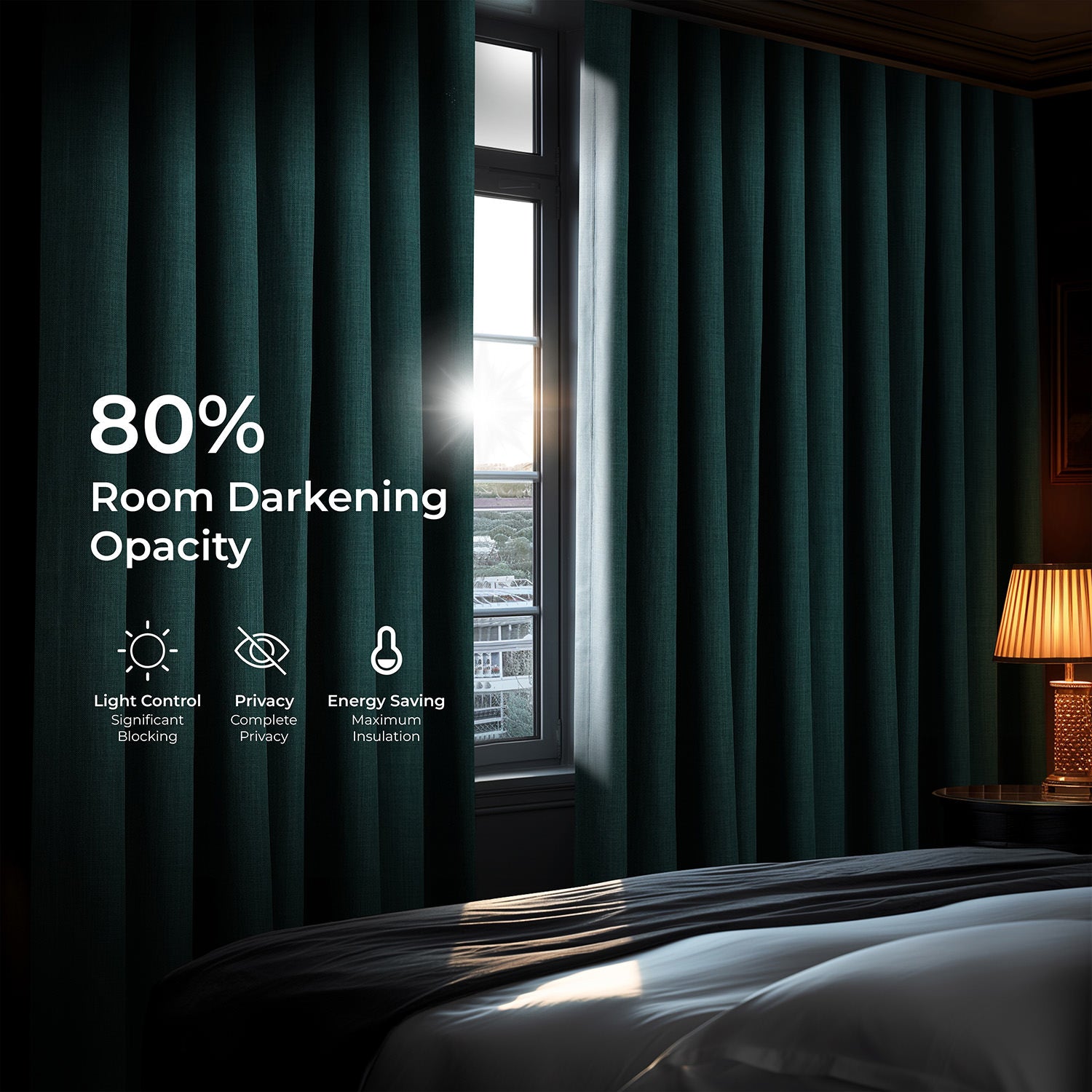Slate Teal Grommet Textured Faux Linen Room Darkening Curtain