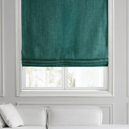 Slate Teal Green Textured Faux Linen Roman Shade