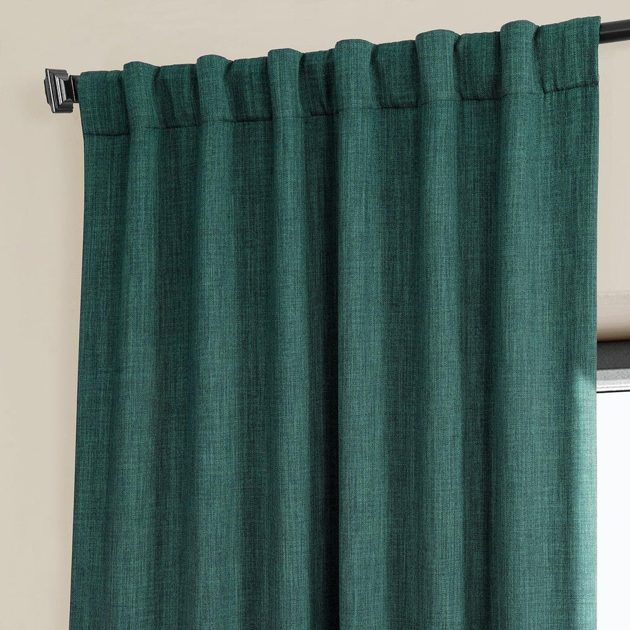 Slate Teal Green Textured Faux Linen Room Darkening Curtain - HalfPriceDrapes.com