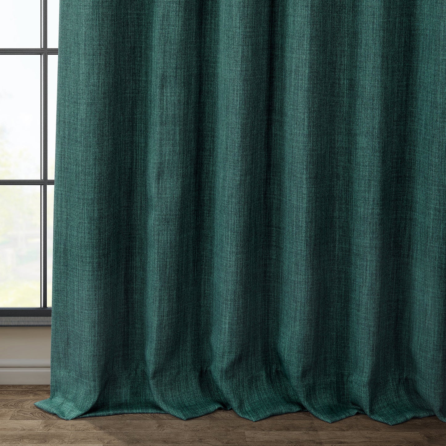 Slate Teal Green Textured Faux Linen Custom Curtain