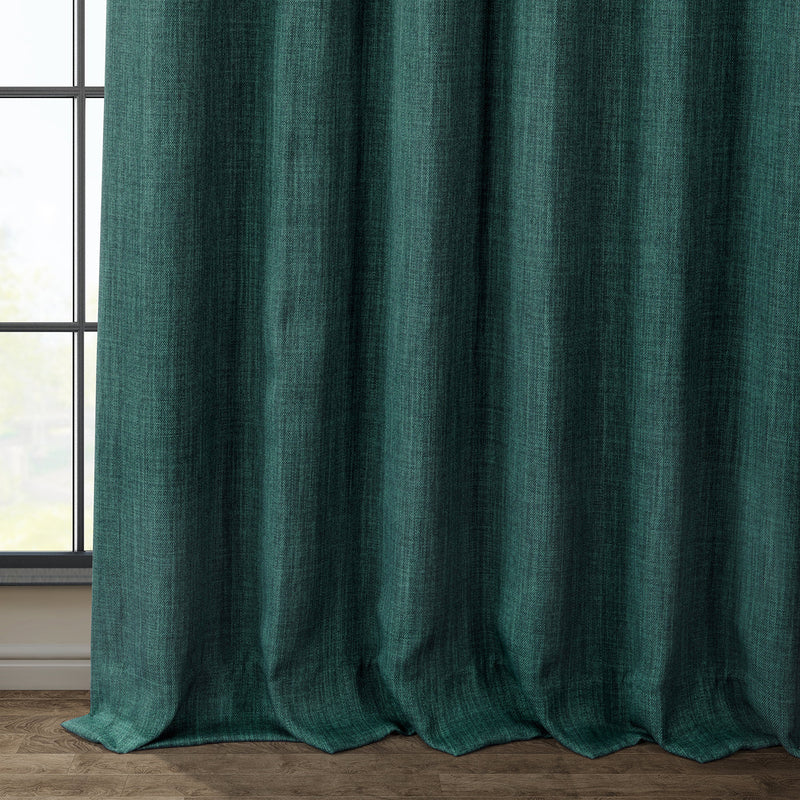 Slate Teal Green Textured Faux Linen Custom Curtain