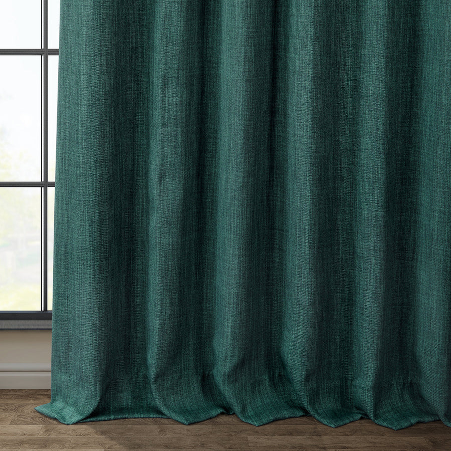 Slate Teal Green Textured Faux Linen Custom Curtain