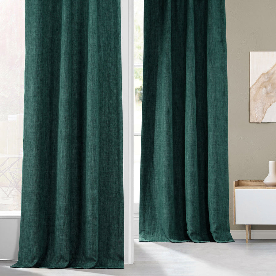 Slate Teal Green Textured Faux Linen Custom Curtain