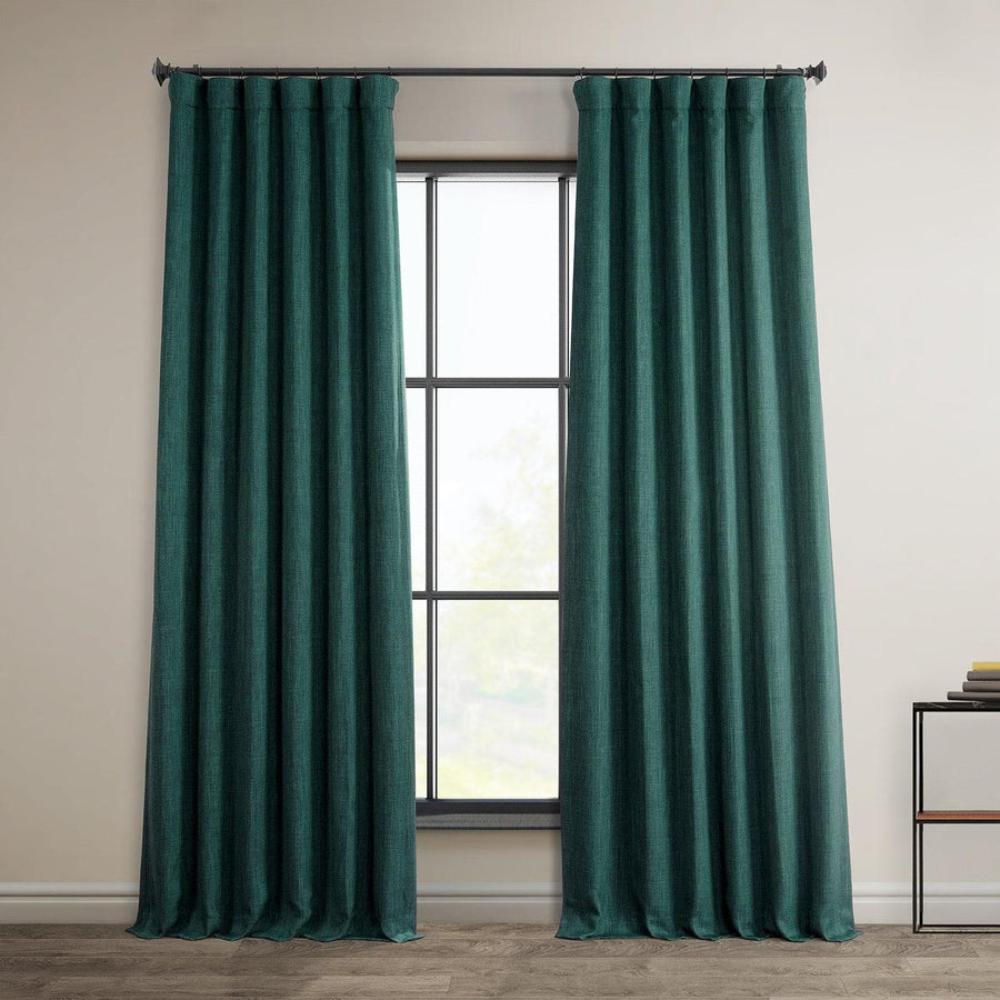 Slate Teal Green Textured Faux Linen Room Darkening Curtain - HalfPriceDrapes.com