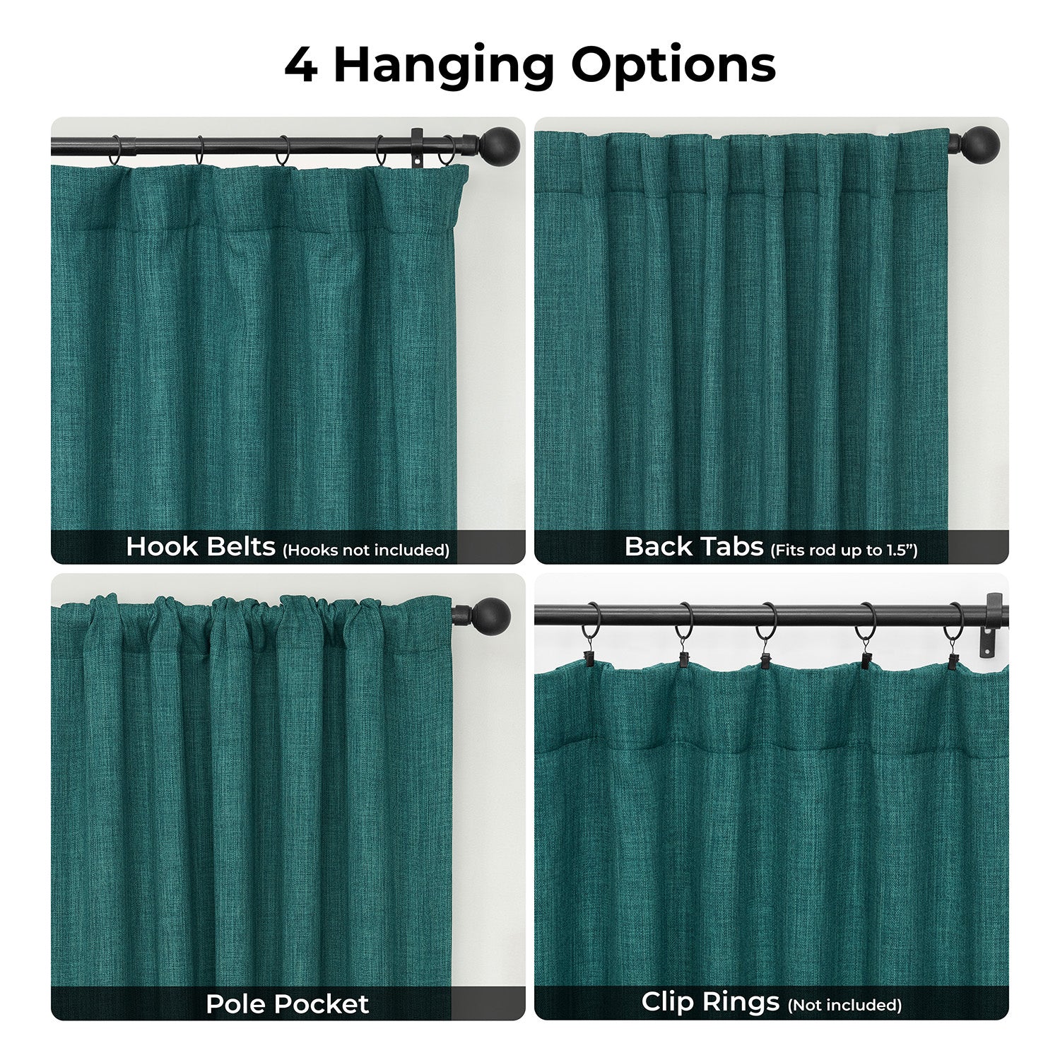 Slate Teal Green Textured Faux Linen Room Darkening Curtain