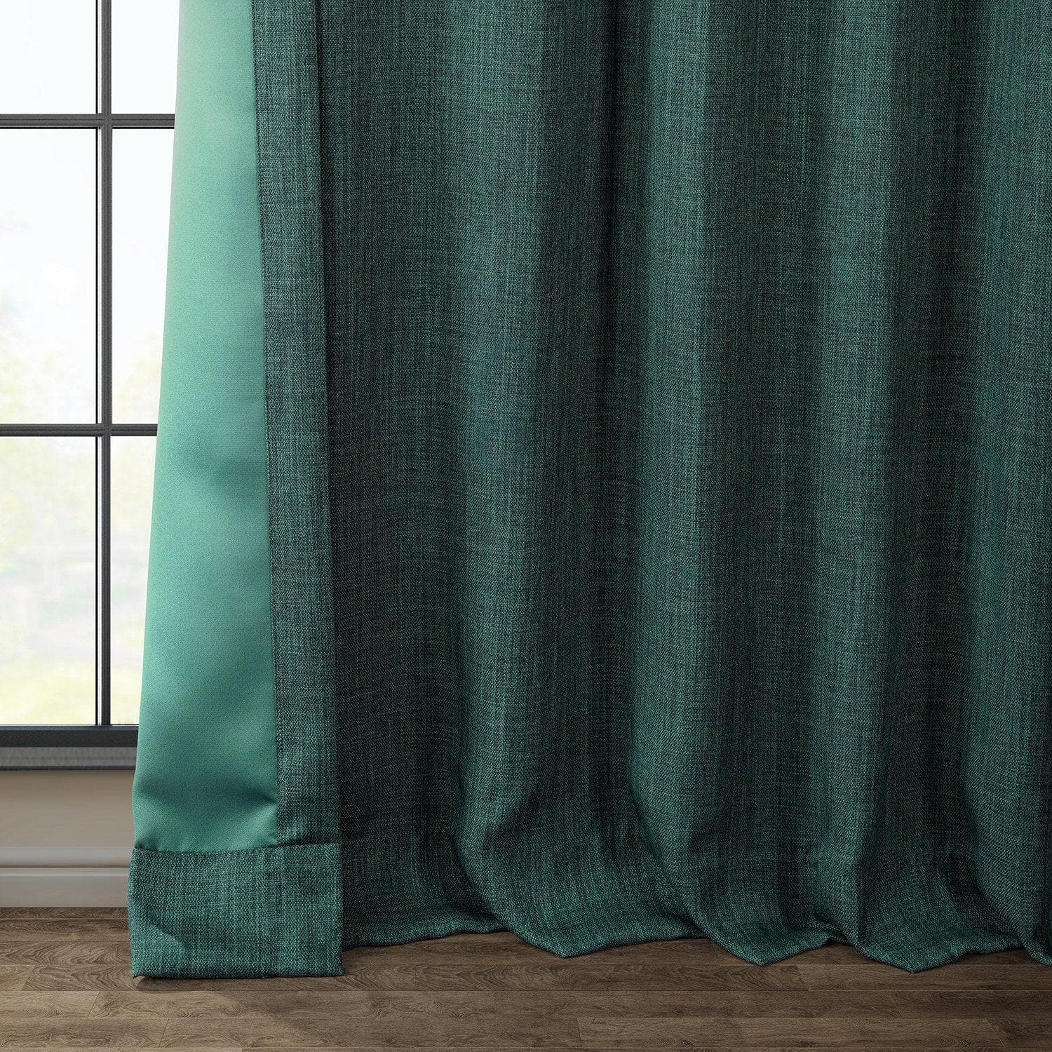 Slate Teal Green Textured Faux Linen Room Darkening Curtain - HalfPriceDrapes.com