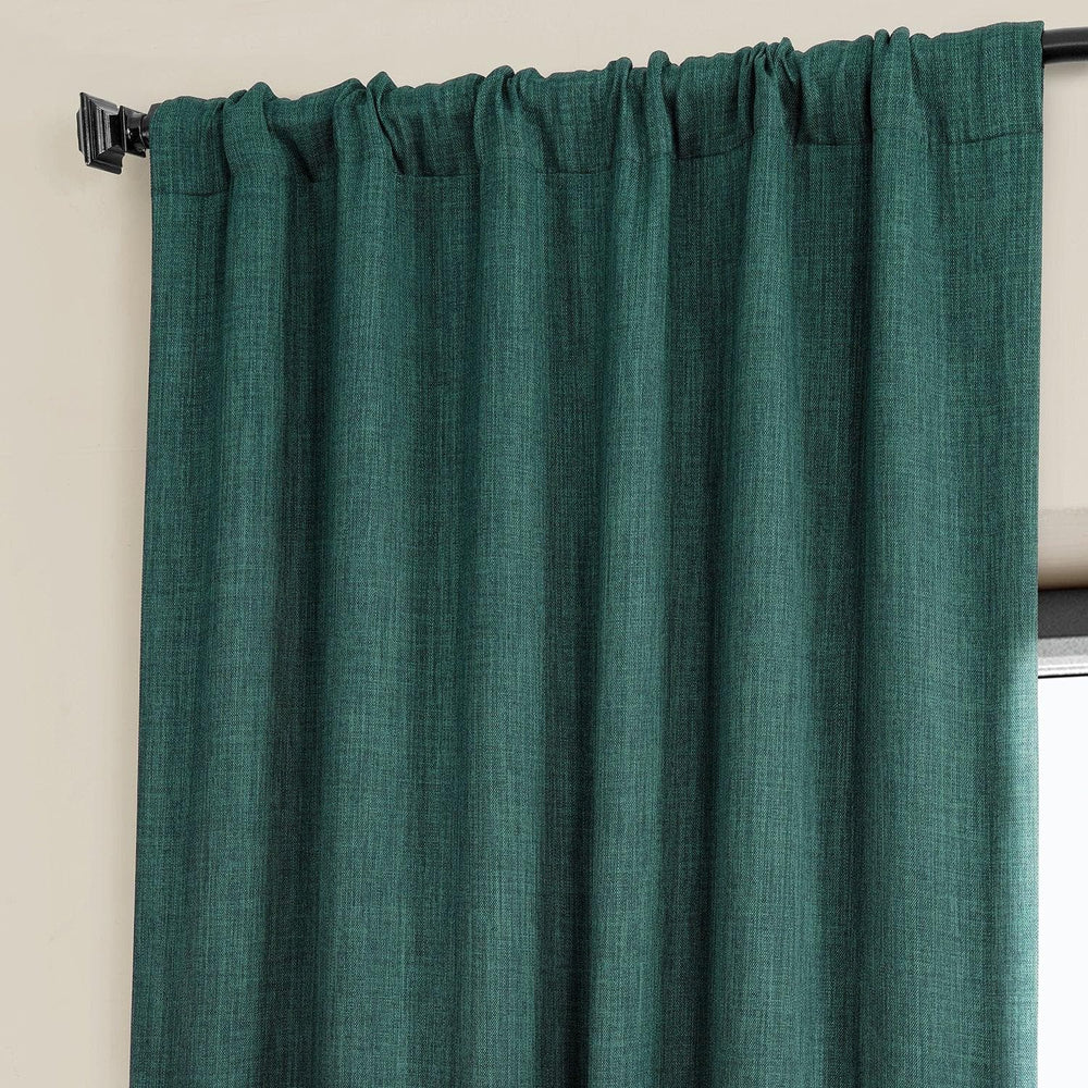 Slate Teal Green Textured Faux Linen Room Darkening Curtain - HalfPriceDrapes.com