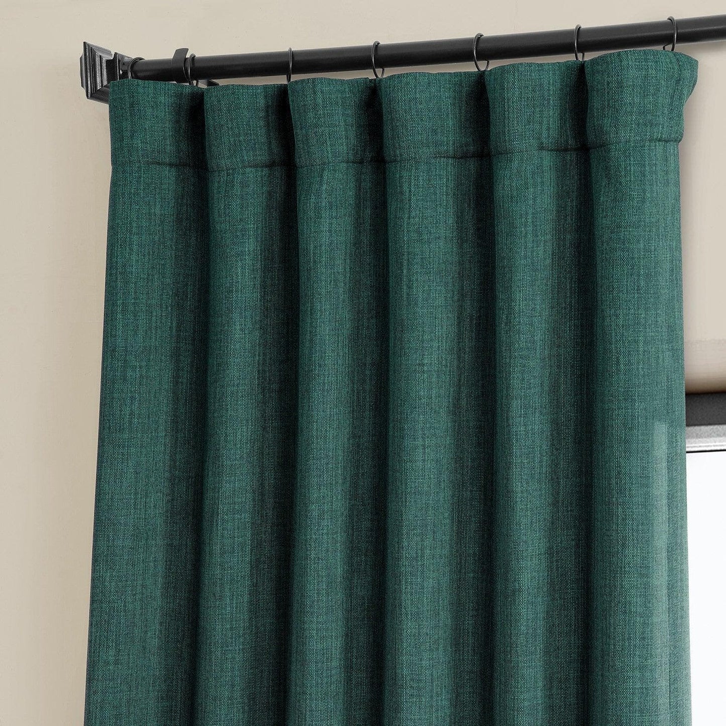 Slate Teal Green Textured Faux Linen Room Darkening Curtain - HalfPriceDrapes.com