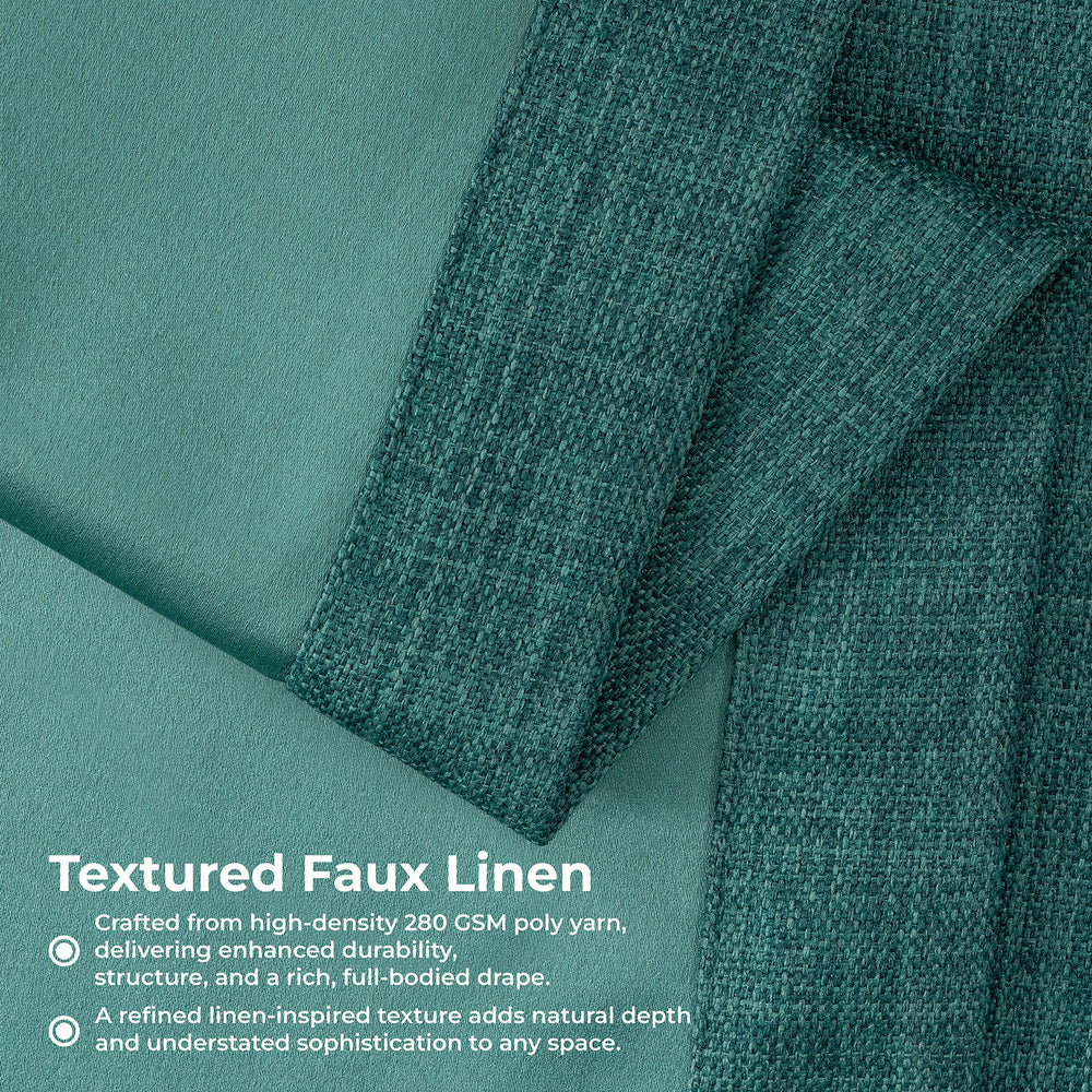 Slate Teal Green Textured Faux Linen Room Darkening Curtain