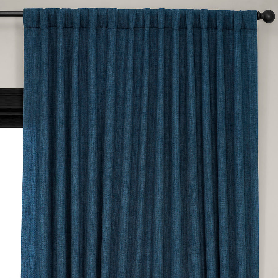 Indigo Extra Wide Textured Faux Linen Room Darkening Curtain