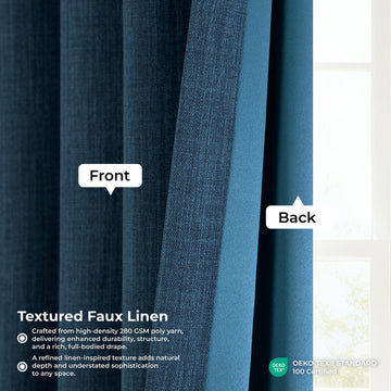 Indigo Extra Wide Textured Faux Linen Room Darkening Curtain