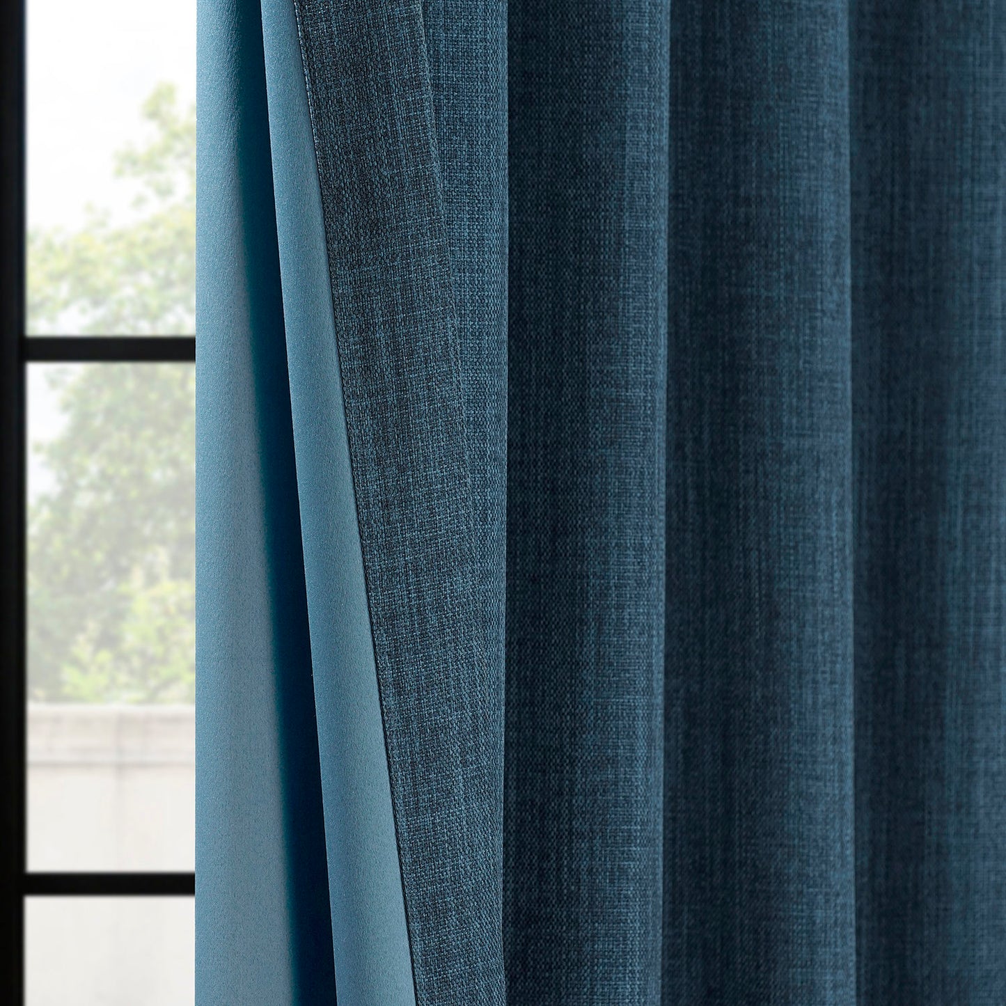 Indigo Extra Wide Textured Faux Linen Room Darkening Curtain