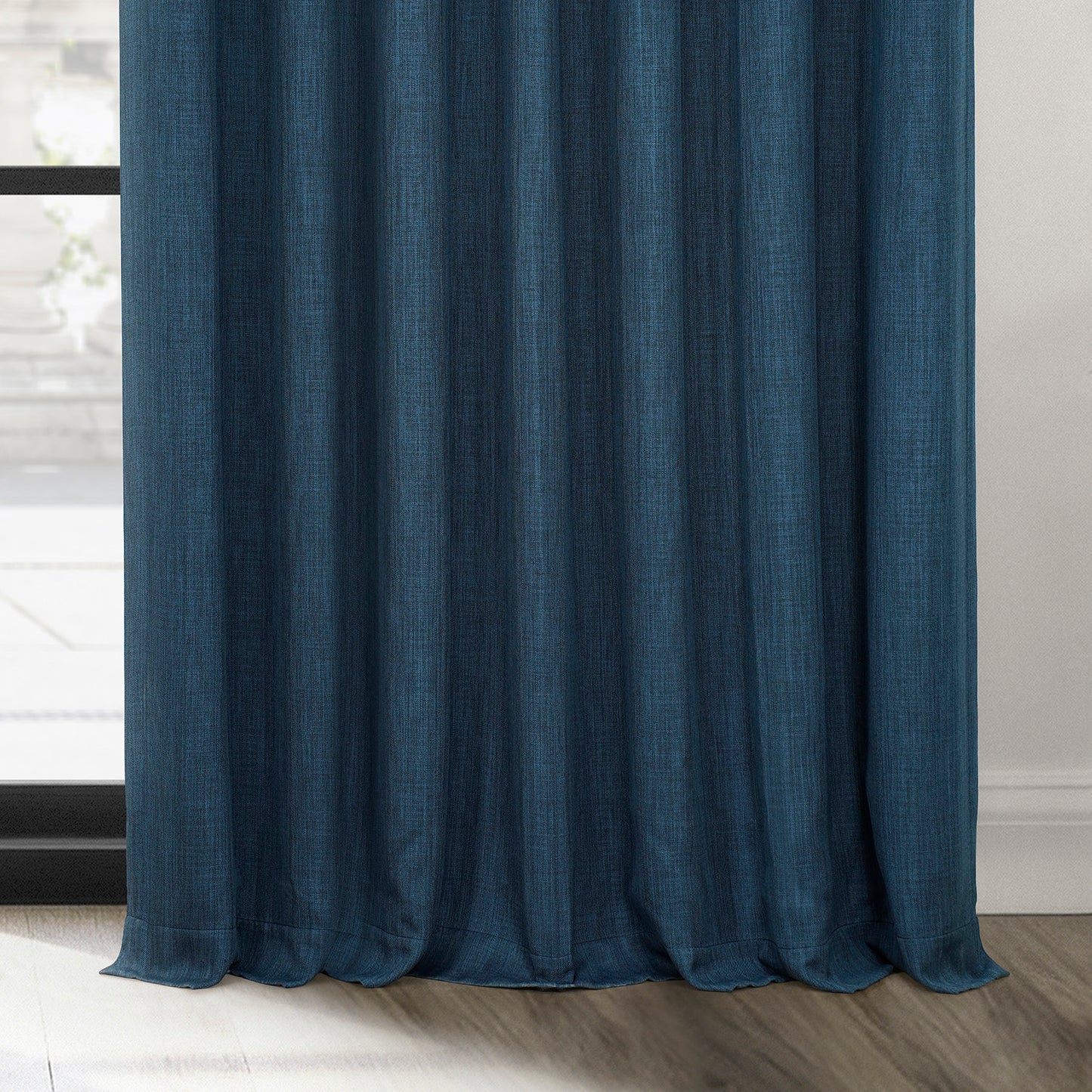 Indigo Extra Wide Textured Faux Linen Room Darkening Curtain