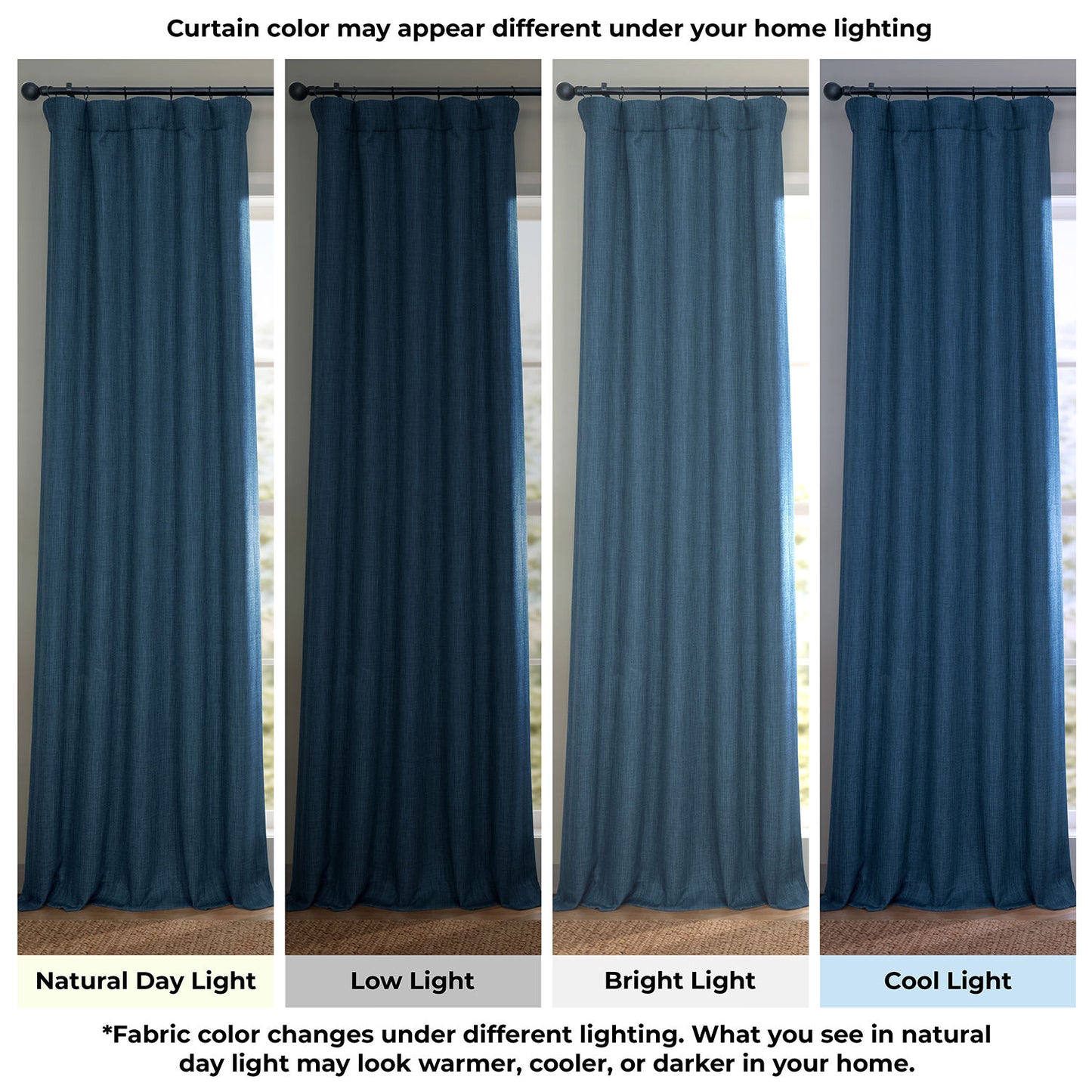 Indigo Extra Wide Textured Faux Linen Room Darkening Curtain