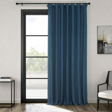 Indigo Extra Wide Textured Faux Linen Room Darkening Curtain