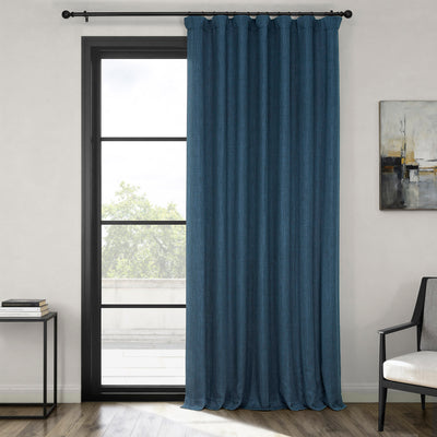 Indigo Extra Wide Textured Faux Linen Room Darkening Curtain