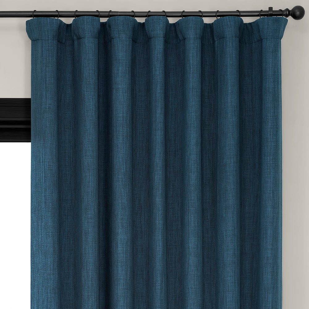 Indigo Extra Wide Textured Faux Linen Room Darkening Curtain