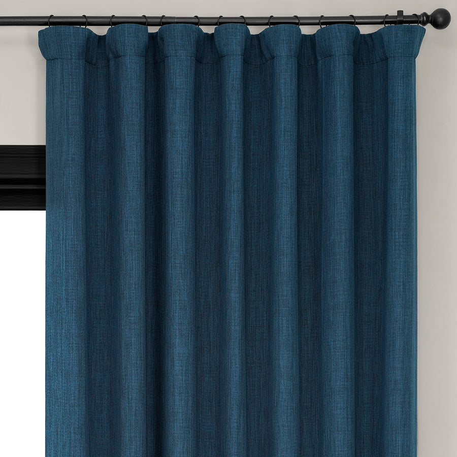 Indigo Extra Wide Textured Faux Linen Room Darkening Curtain