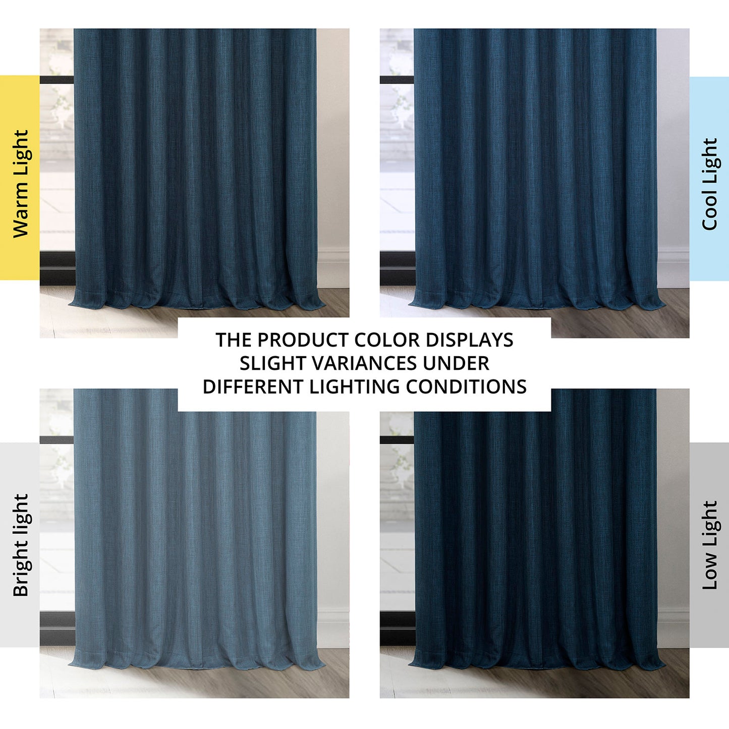 Indigo Extra Wide Textured Faux Linen Room Darkening Curtain