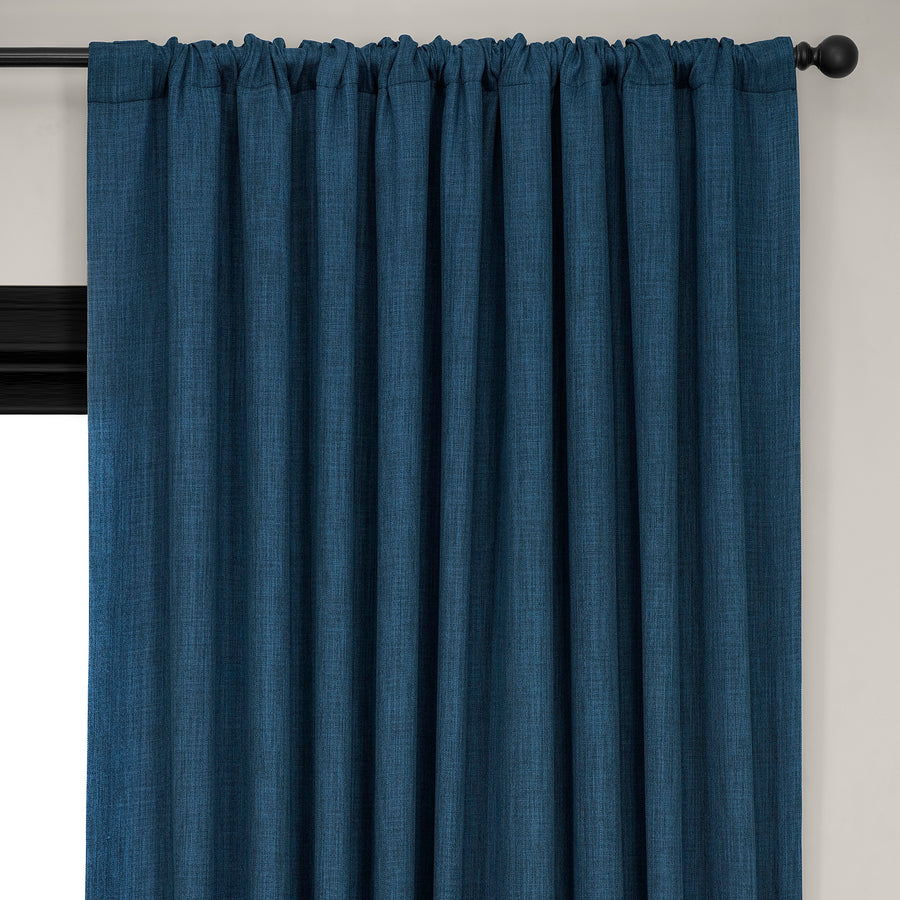 Indigo Extra Wide Textured Faux Linen Room Darkening Curtain
