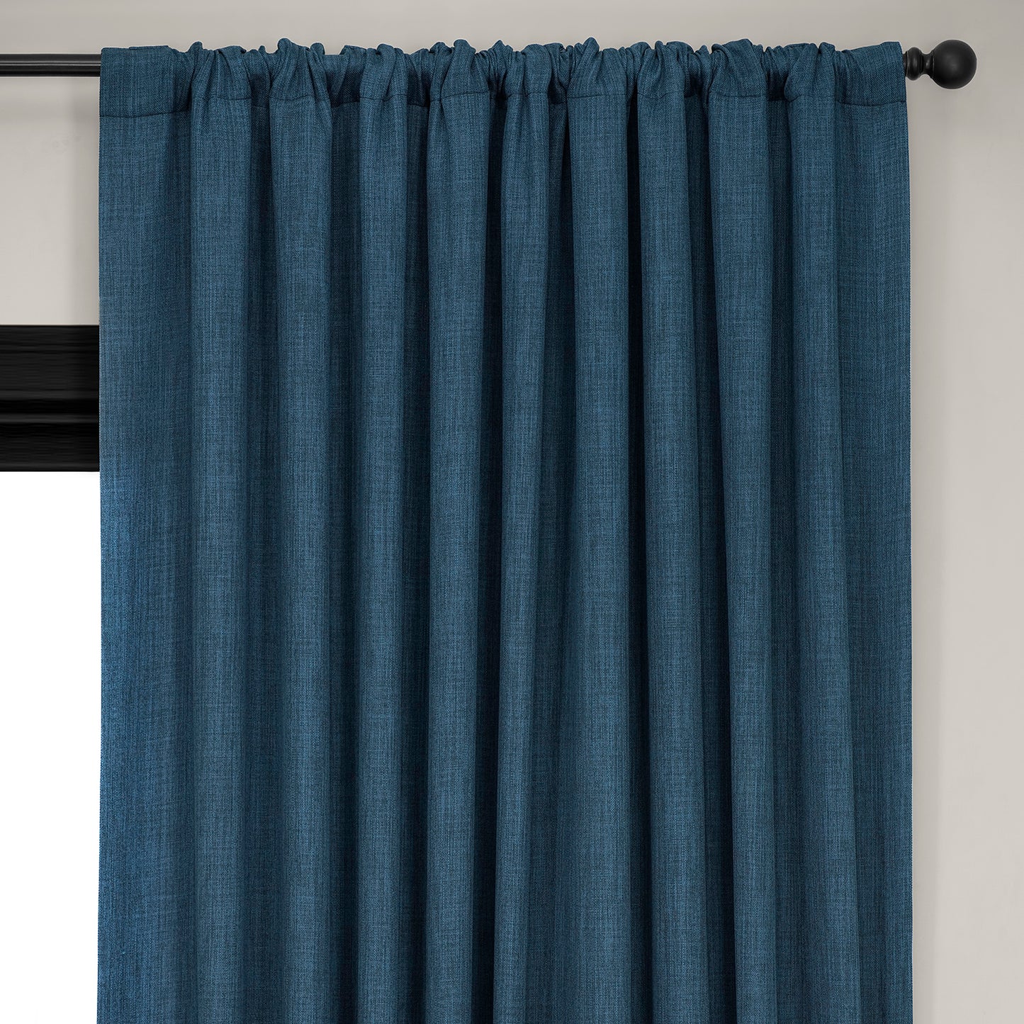 Indigo Extra Wide Textured Faux Linen Room Darkening Curtain