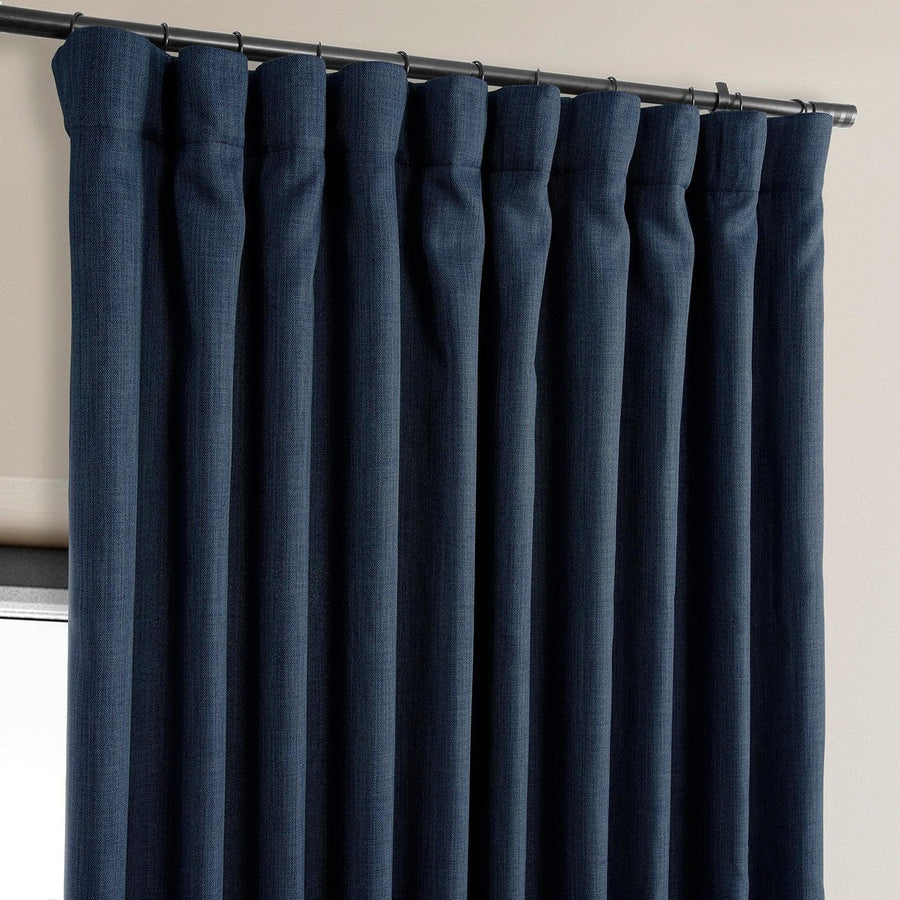 Indigo Extra Wide Textured Faux Linen Room Darkening Curtain - HalfPriceDrapes.com