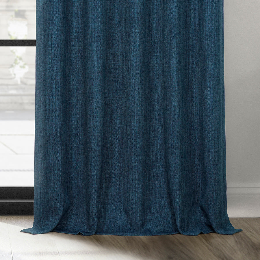 Indigo Grommet Textured Faux Linen Room Darkening Curtain