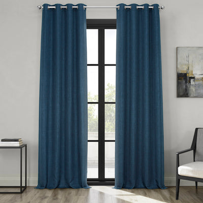Indigo Grommet Textured Faux Linen Room Darkening Curtain