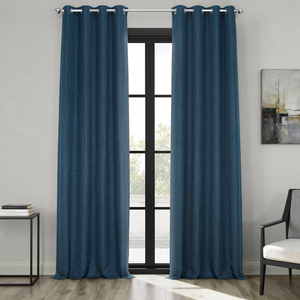 Indigo Grommet Textured Faux Linen Room Darkening Curtain