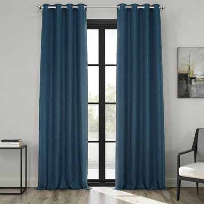 Indigo Grommet Textured Faux Linen Room Darkening Curtain