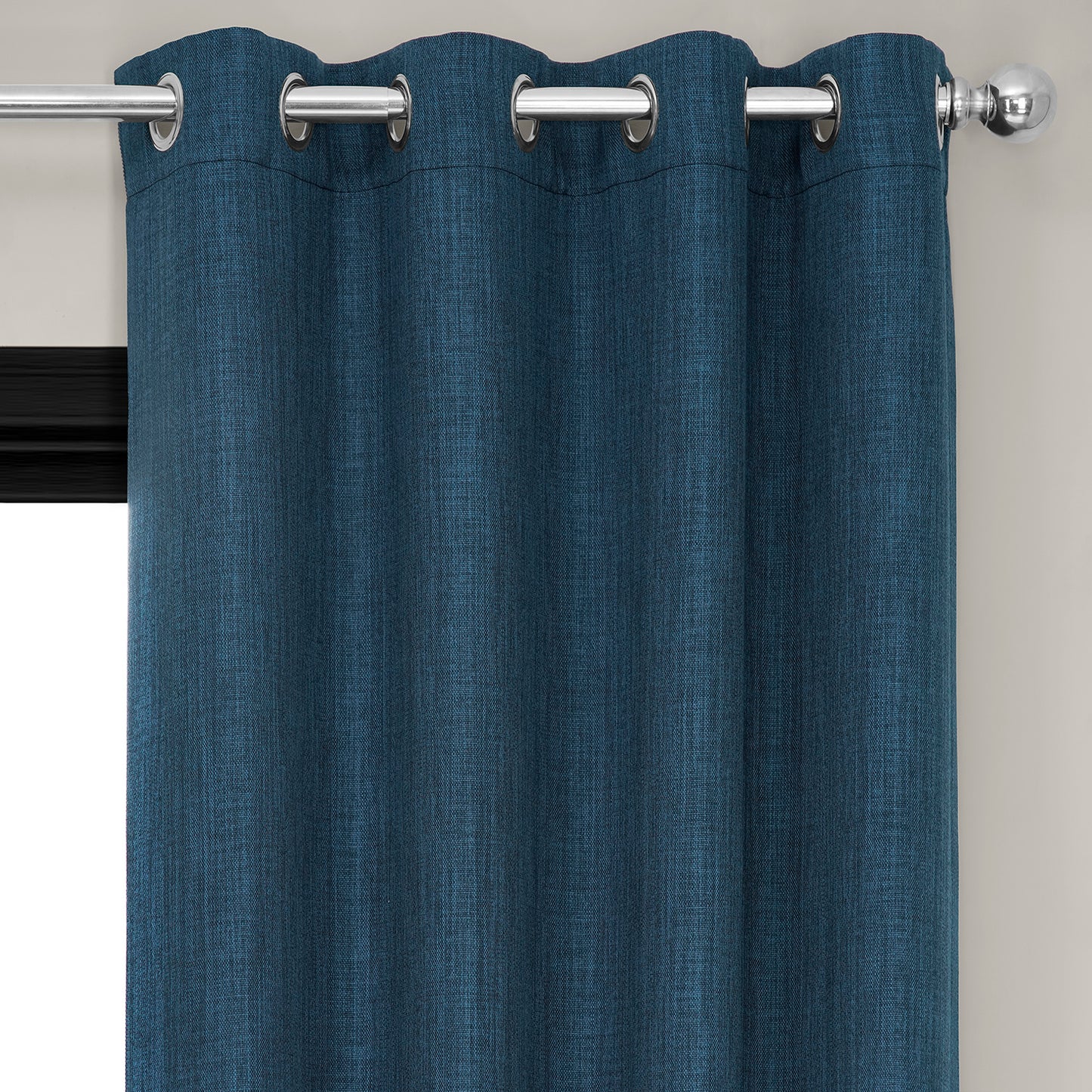 Indigo Grommet Textured Faux Linen Room Darkening Curtain