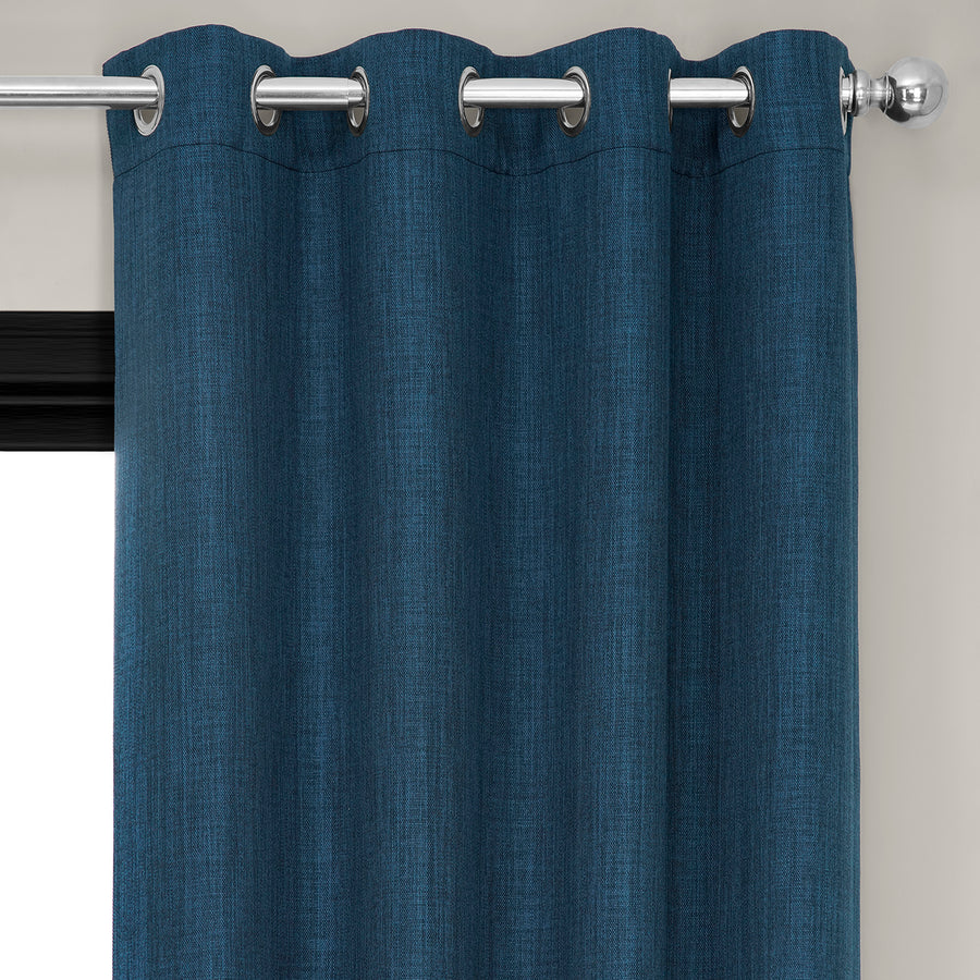Indigo Grommet Textured Faux Linen Room Darkening Curtain