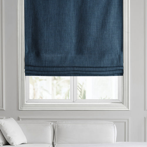 Indigo Textured Faux Linen Roman Shade