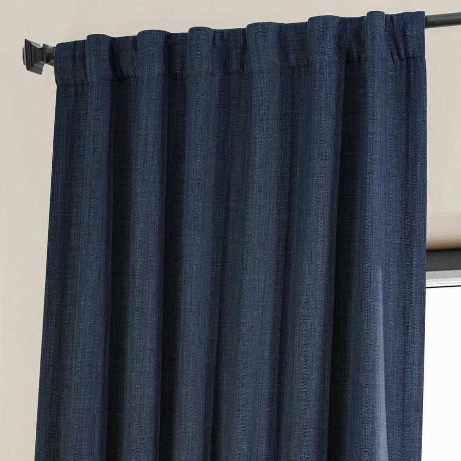 Indigo Textured Faux Linen Room Darkening Curtain - HalfPriceDrapes.com
