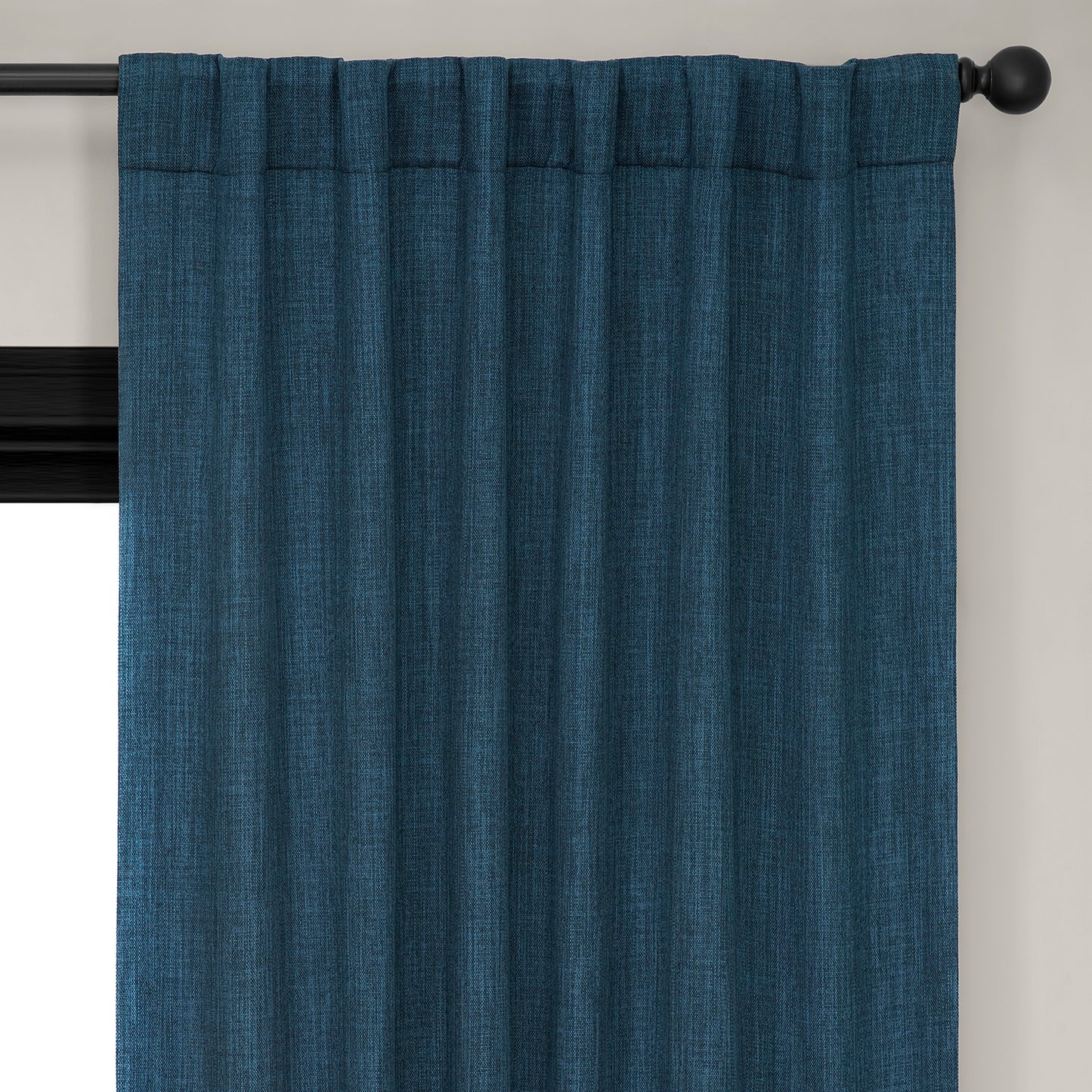 Indigo Textured Faux Linen Room Darkening Curtain