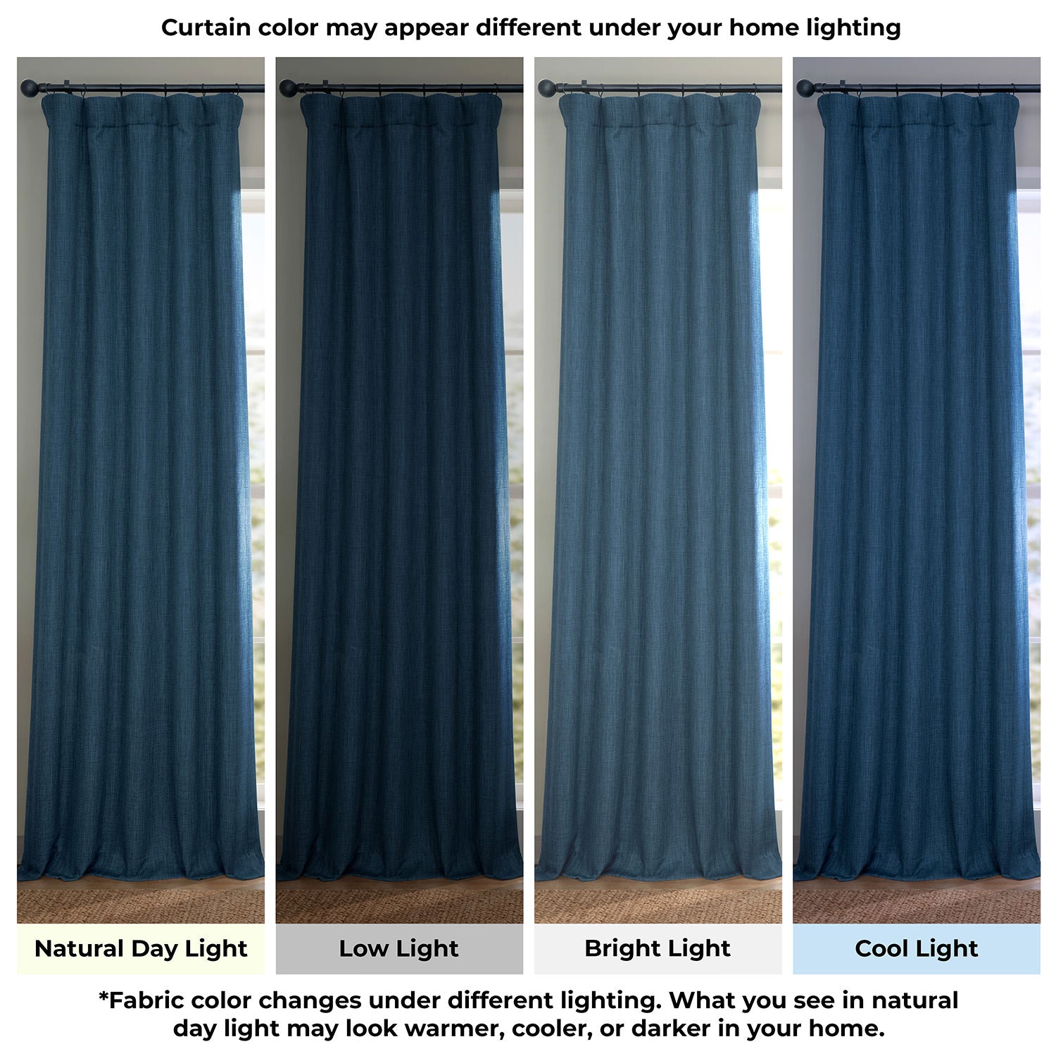Indigo Textured Faux Linen Room Darkening Curtain
