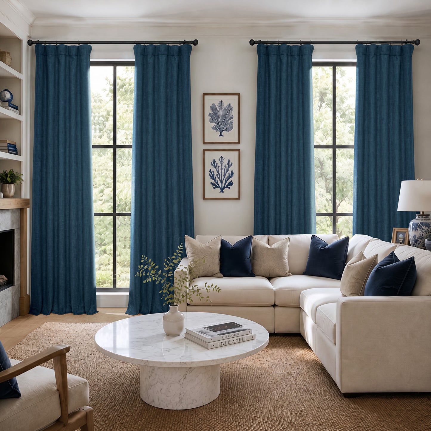 Indigo Textured Faux Linen Room Darkening Curtain