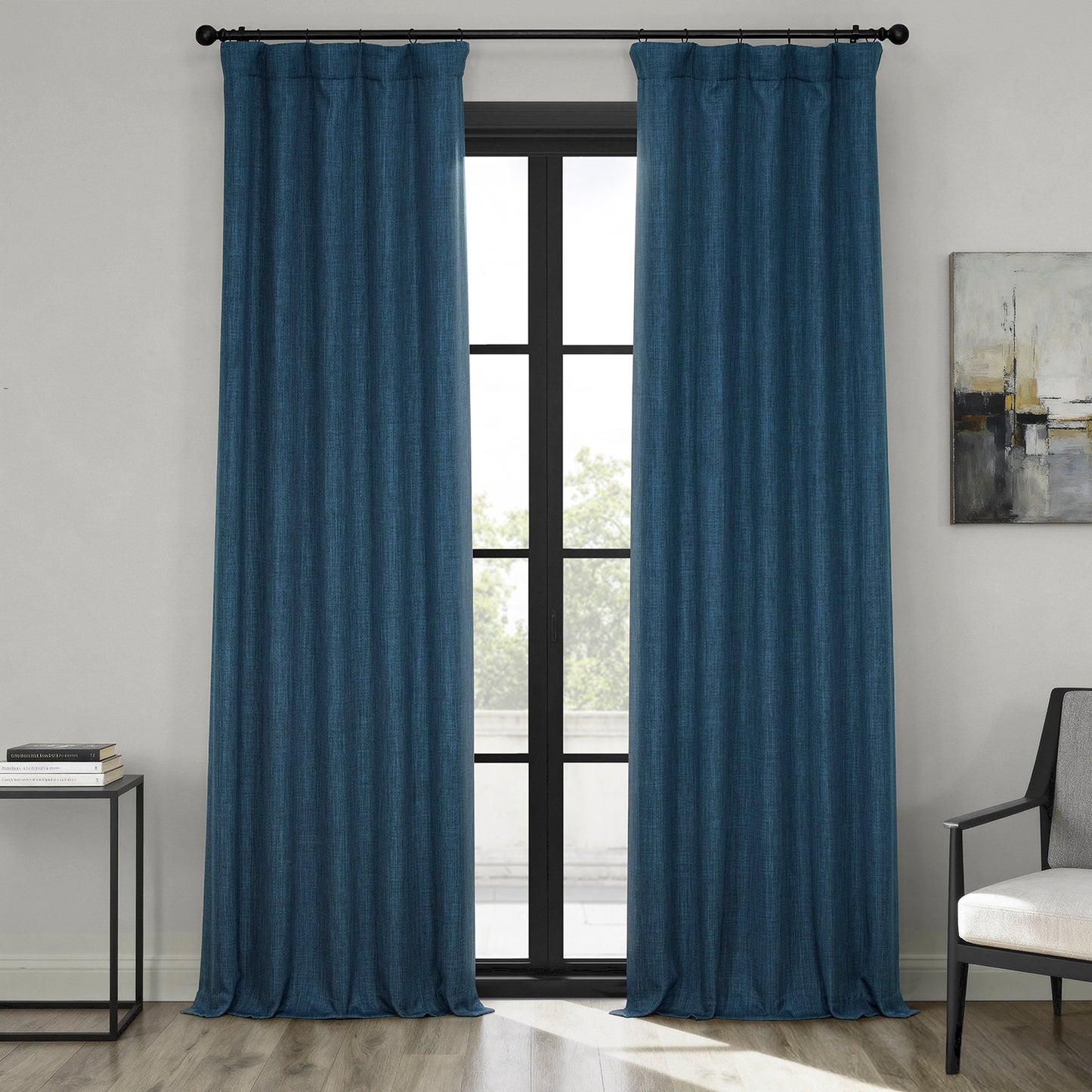 Indigo Textured Faux Linen Room Darkening Curtain