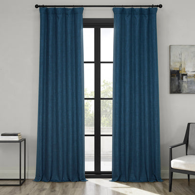 Indigo Textured Faux Linen Room Darkening Curtain