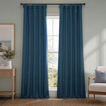 Indigo Textured Faux Linen Room Darkening Curtain