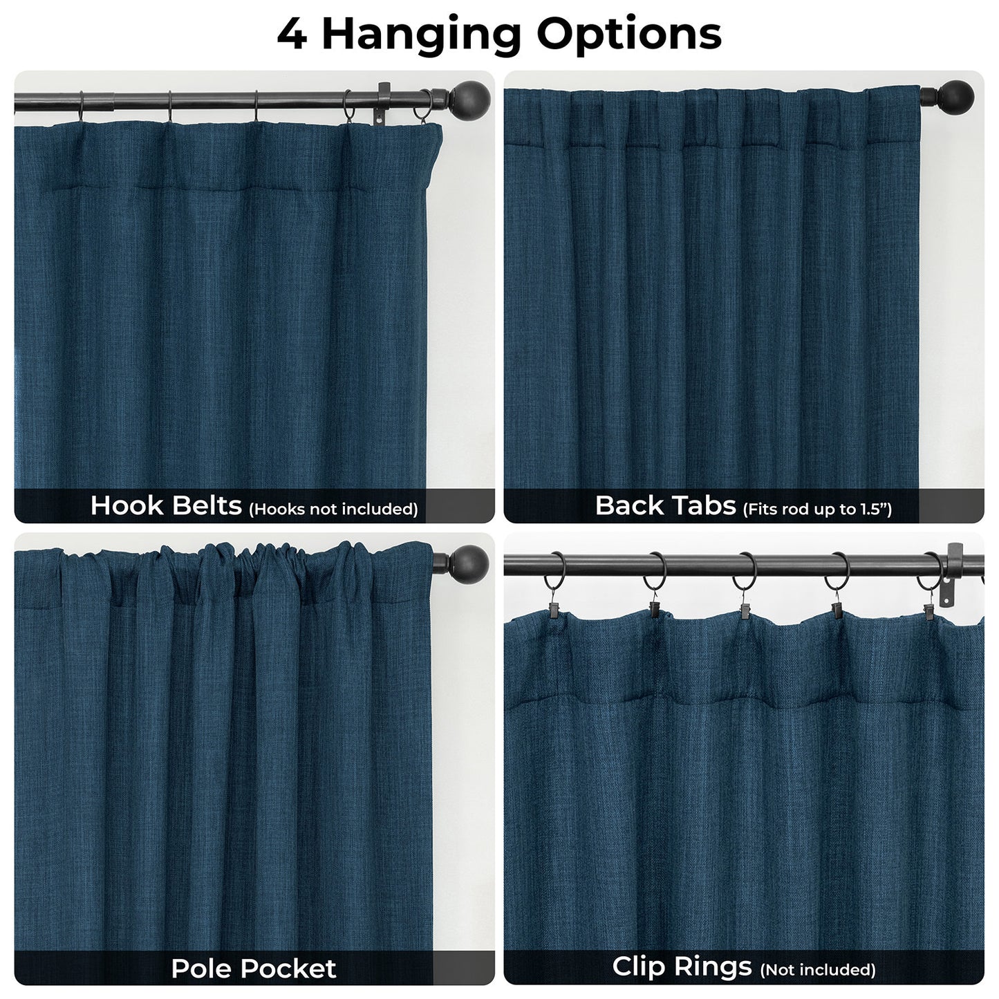 Indigo Textured Faux Linen Room Darkening Curtain