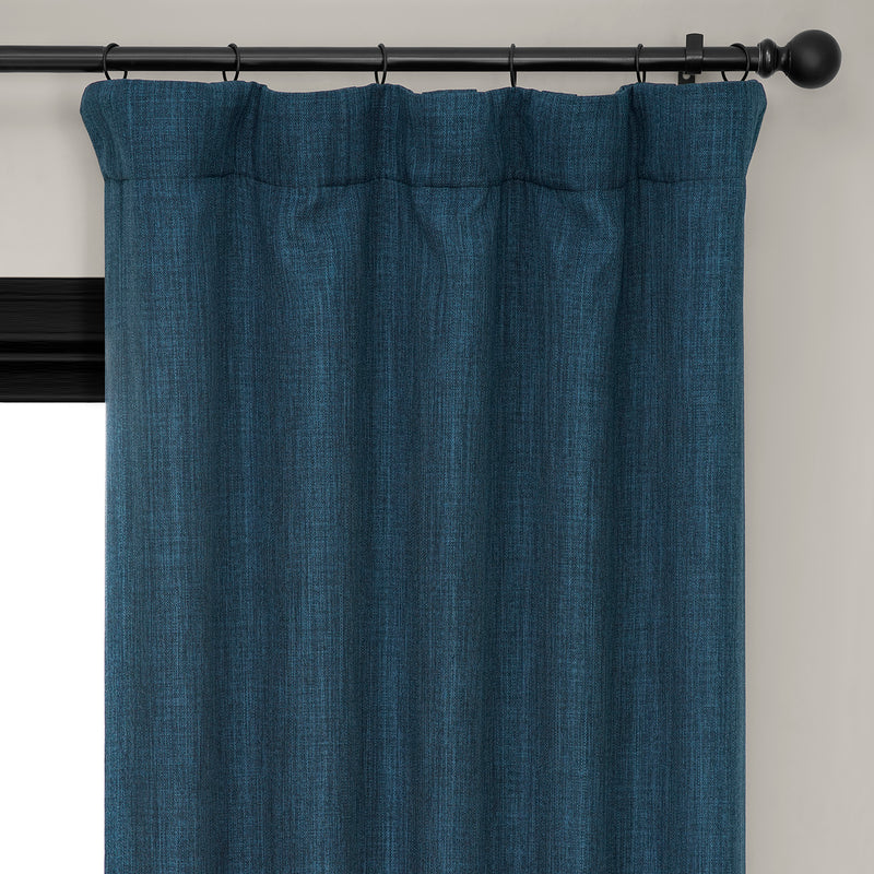 Indigo Textured Faux Linen Room Darkening Curtain