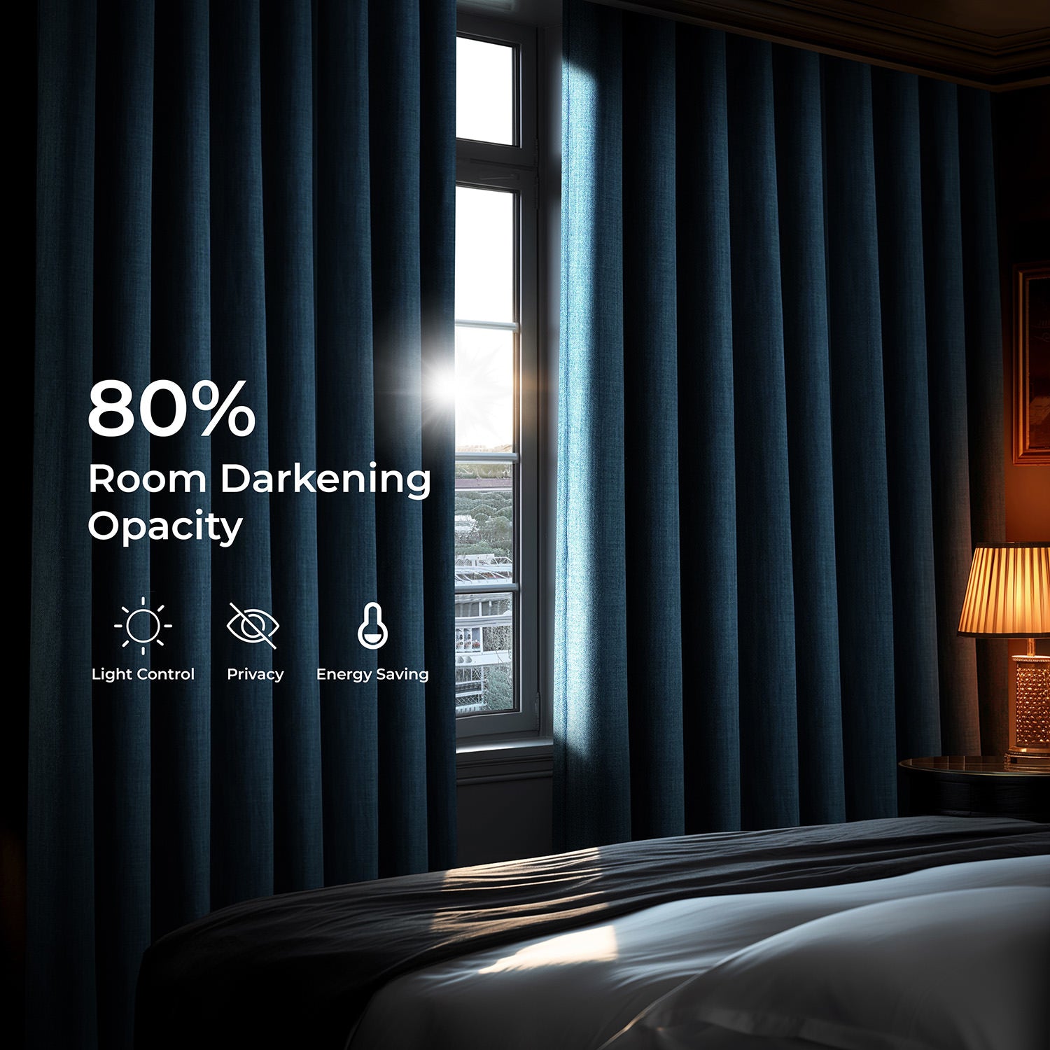 Indigo Textured Faux Linen Room Darkening Curtain