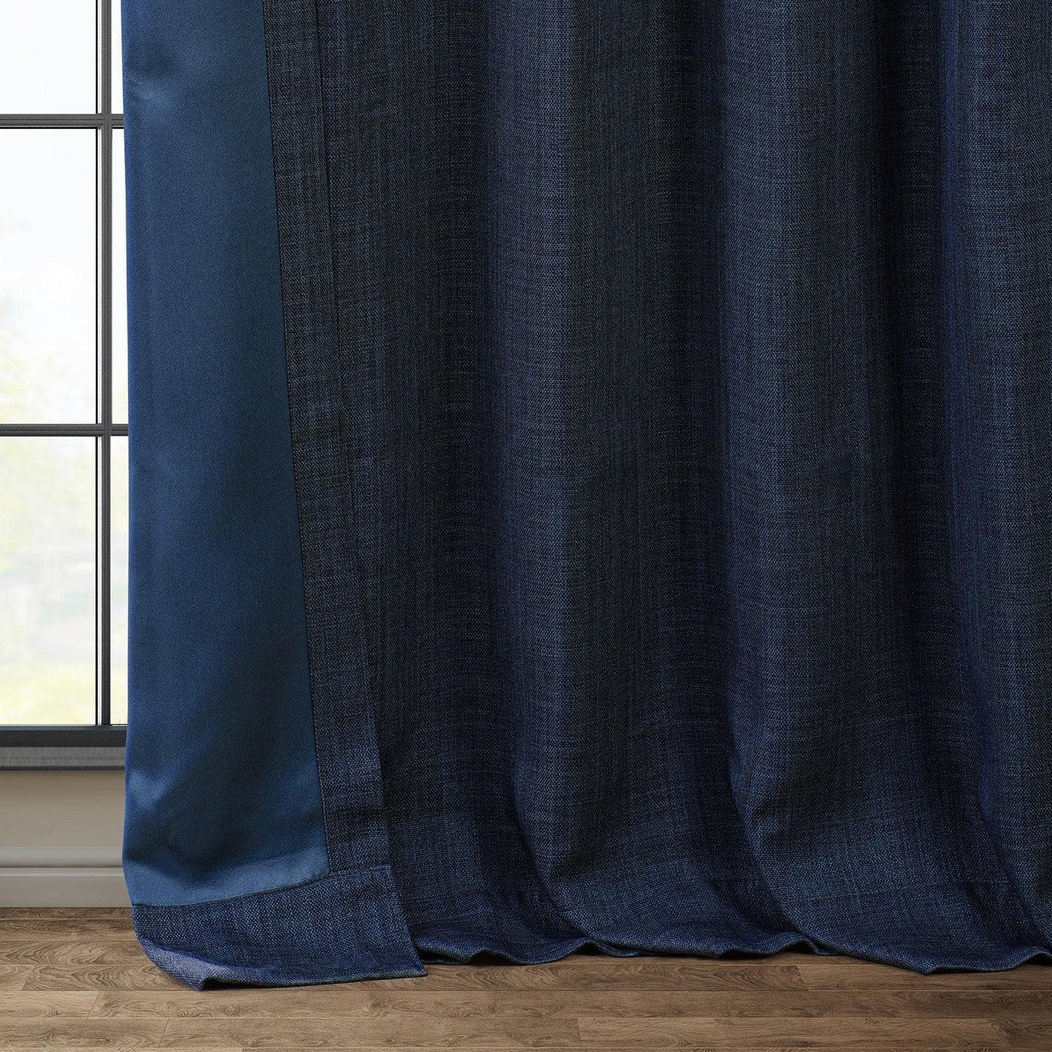 Indigo Textured Faux Linen Room Darkening Curtain