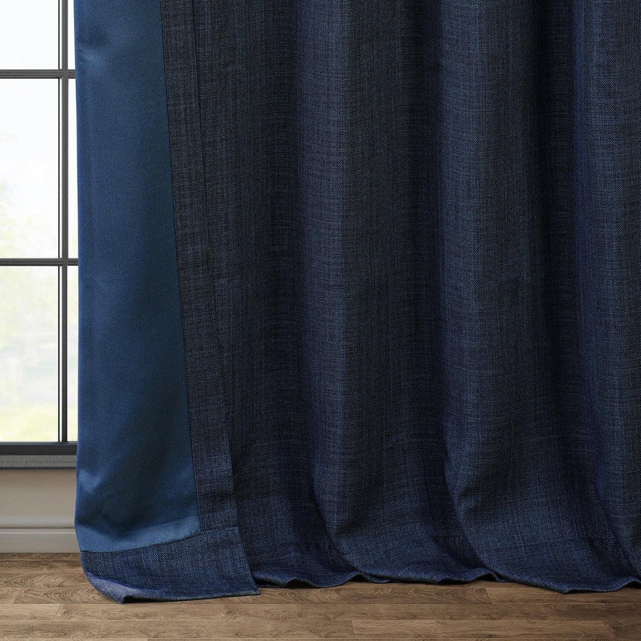 Indigo Textured Faux Linen Room Darkening Curtain - HalfPriceDrapes.com