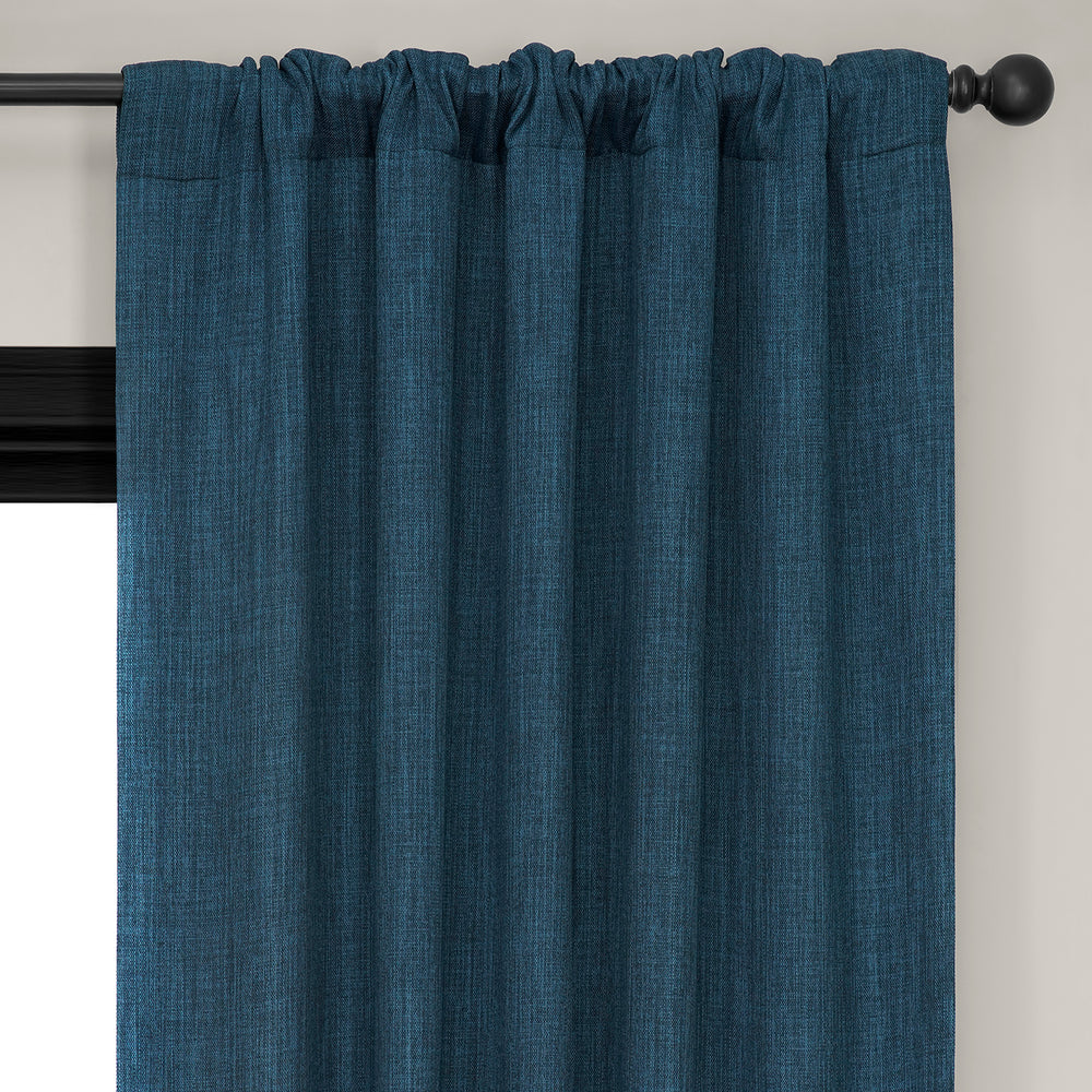 Indigo Textured Faux Linen Room Darkening Curtain