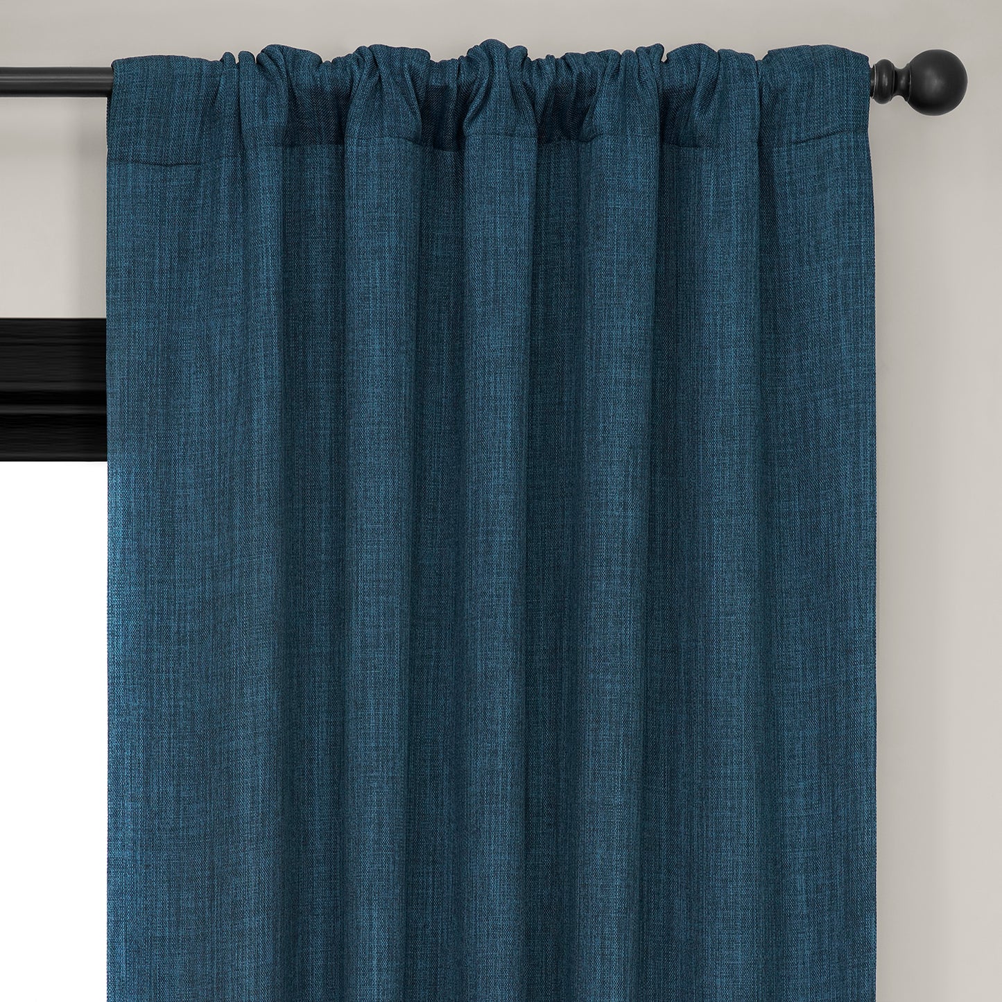 Indigo Textured Faux Linen Room Darkening Curtain