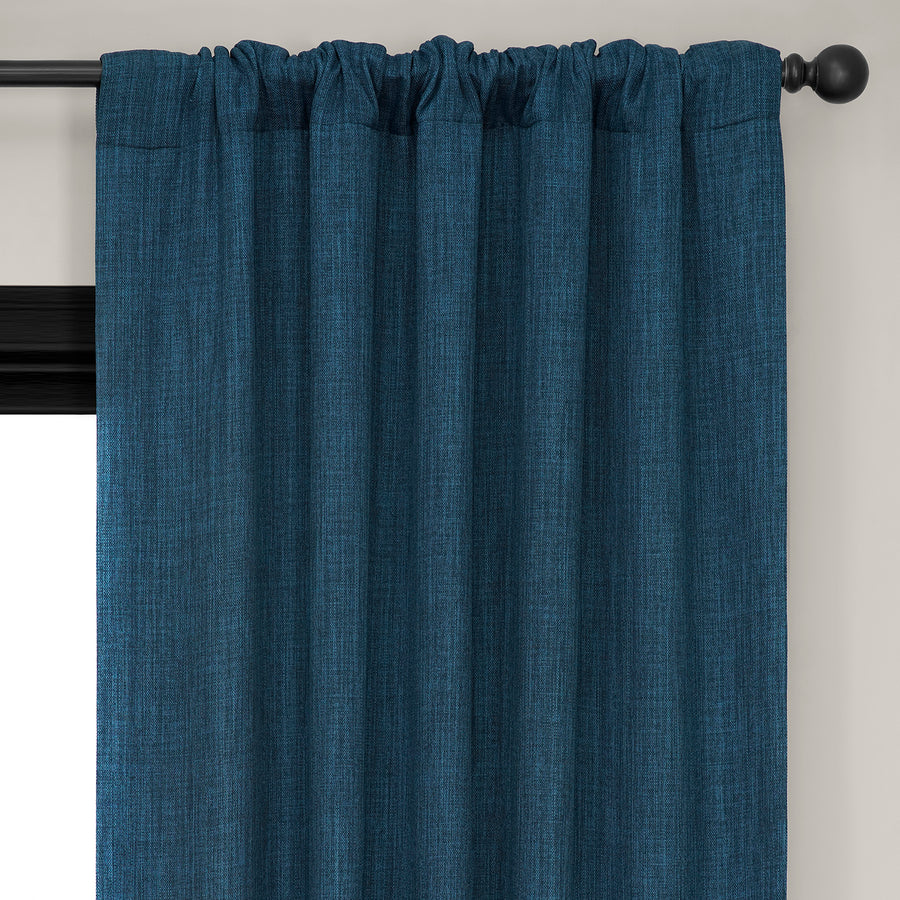 Indigo Textured Faux Linen Room Darkening Curtain