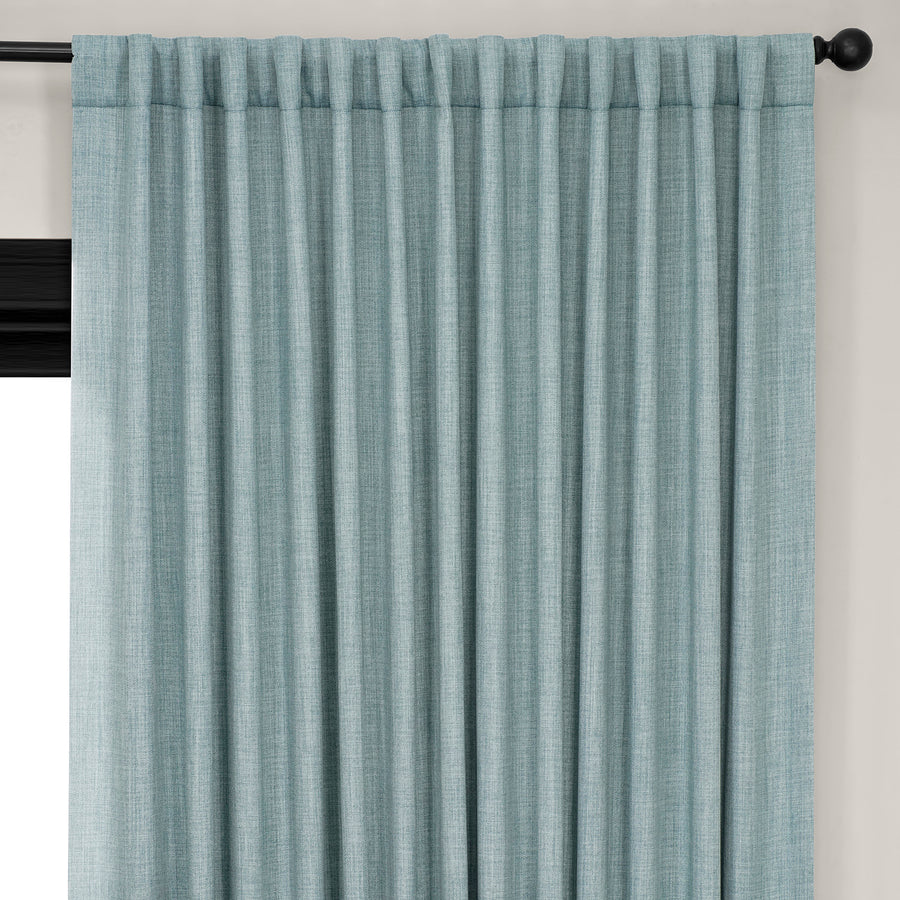 Sea Thistle Extra Wide Textured Faux Linen Room Darkening Curtain